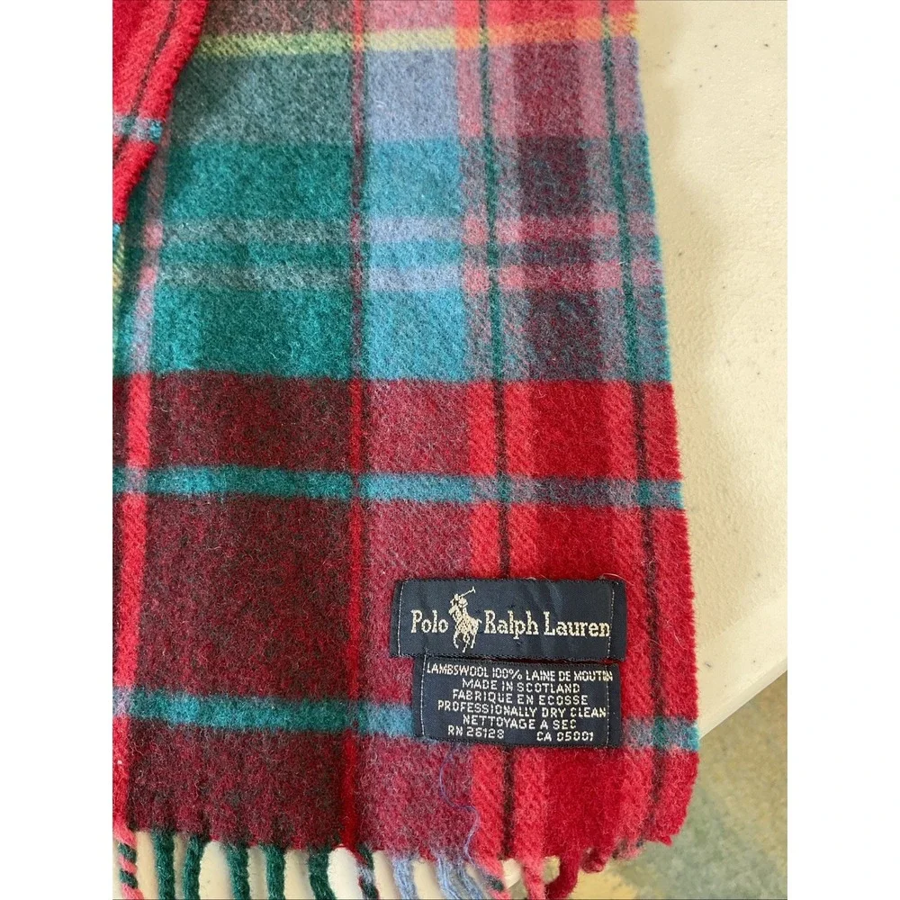 Vintage Polo Ralph Lauren Scarf Wool Blue Plaid Tartan Scotland Pony Rare‎ Color